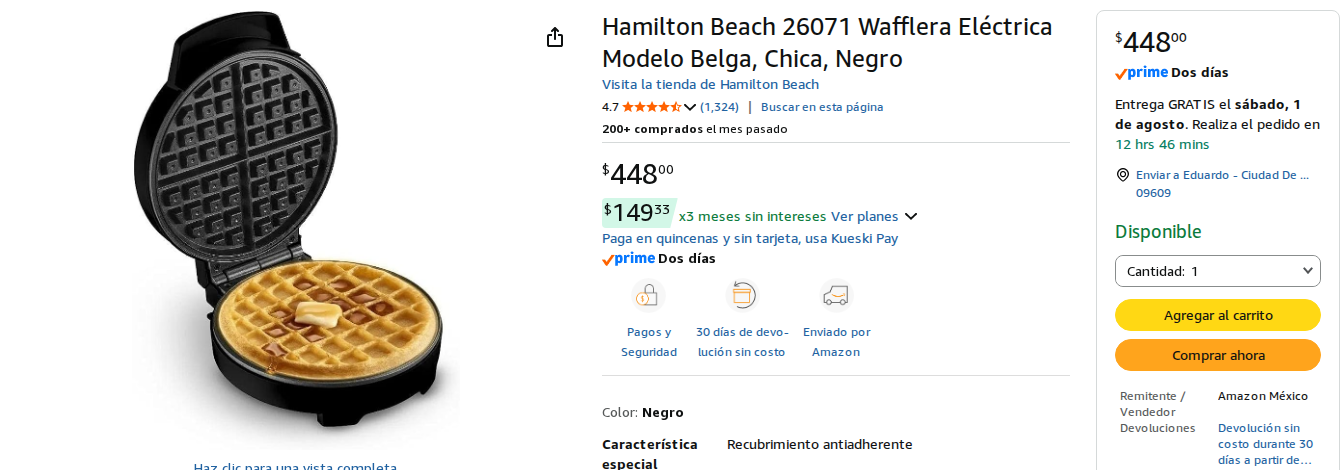 Hamilton Beach 26071 Wafflera Eléctrica Modelo Belga, Chica, Negro