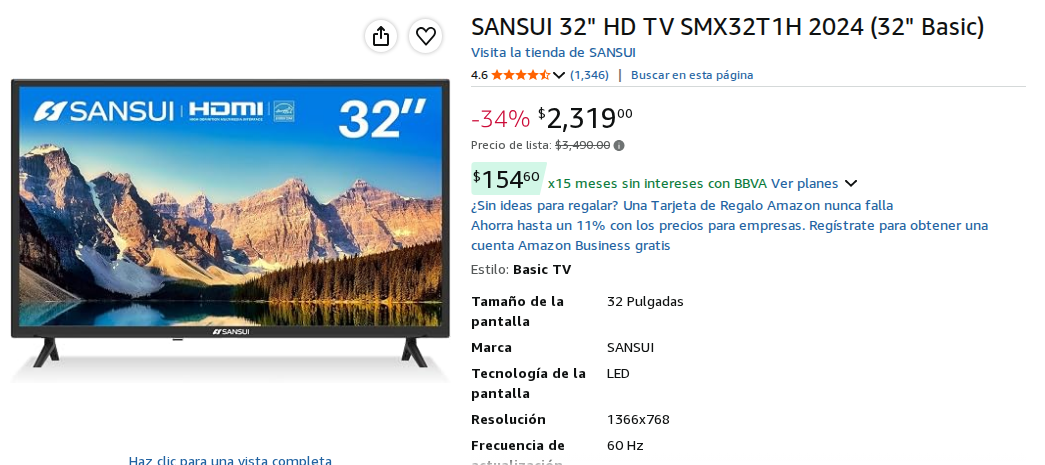 SANSUI 32" HD TV SMX32T1H 2024 (32" Basic)