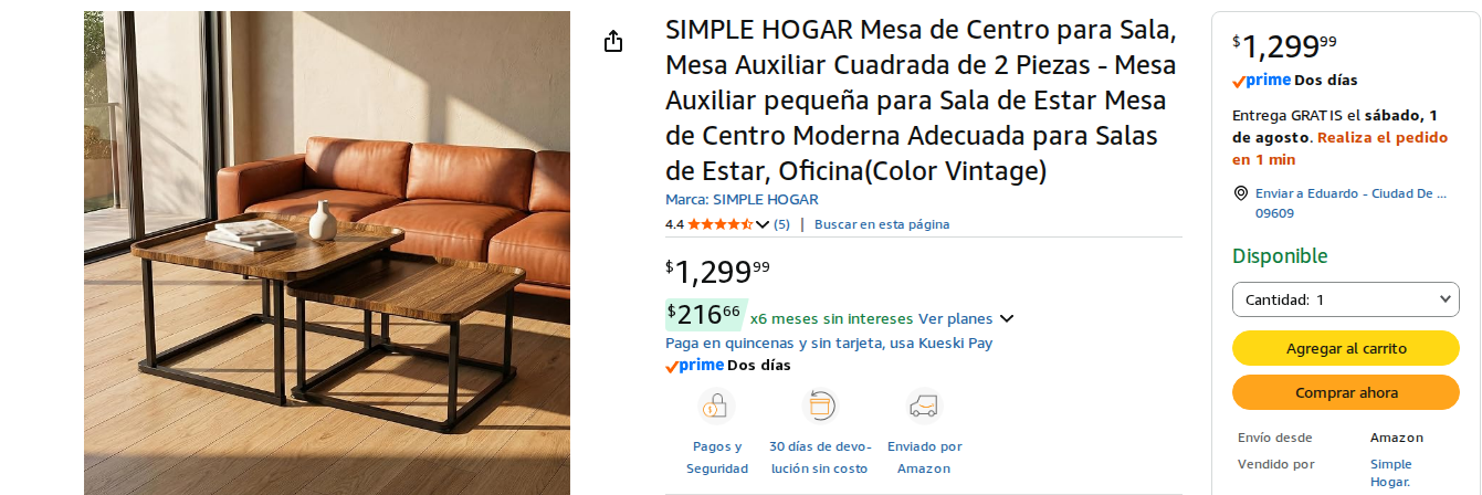 SIMPLE HOGAR Mesa de Centro para Sala, Mesa Auxiliar Cuadrada de 2 Piezas - Mesa Auxiliar pequeña para Sala de Estar Mesa de Centro Moderna Adecuada para Salas de Estar, Oficina(Color Vintage)