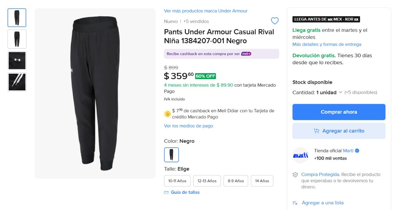 Pants Under Armour Casual Rival Niña 1384207-001 Negro