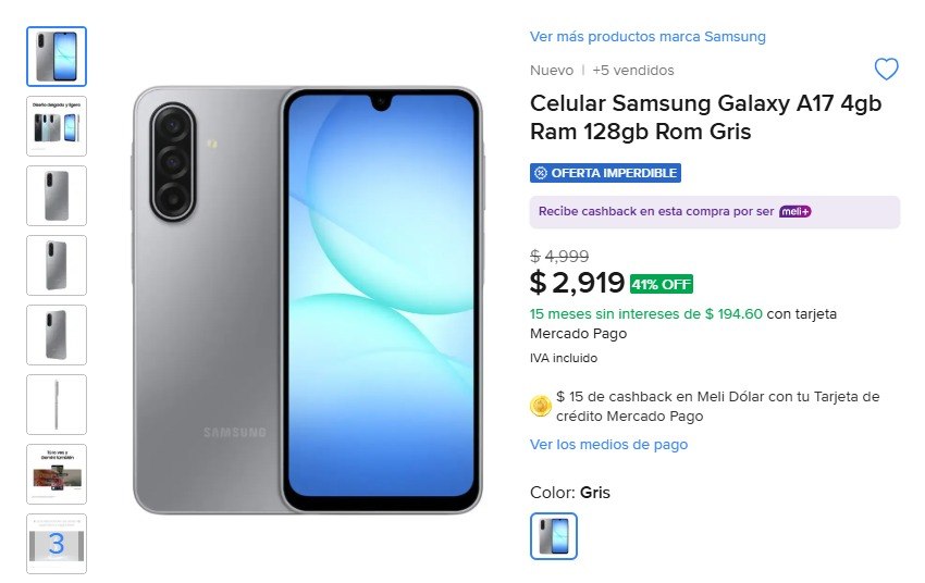Celular Samsung Galaxy A17 4gb Ram 128gb Rom Gris