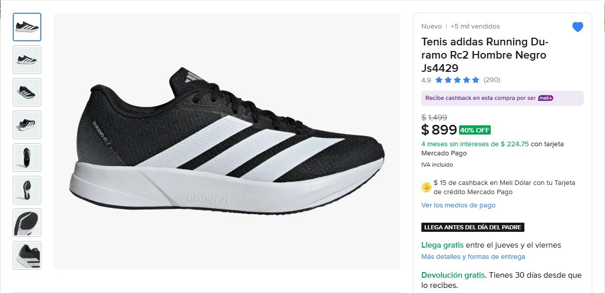 Tenis adidas Running Duramo Rc2 Hombre Negro Js4429