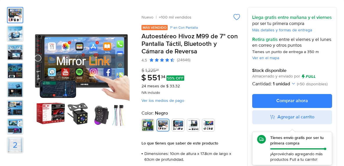 Autoestéreo Hivoz M99 de 7 con Pantalla Táctil, Bluetooth y Cámara de Reversa