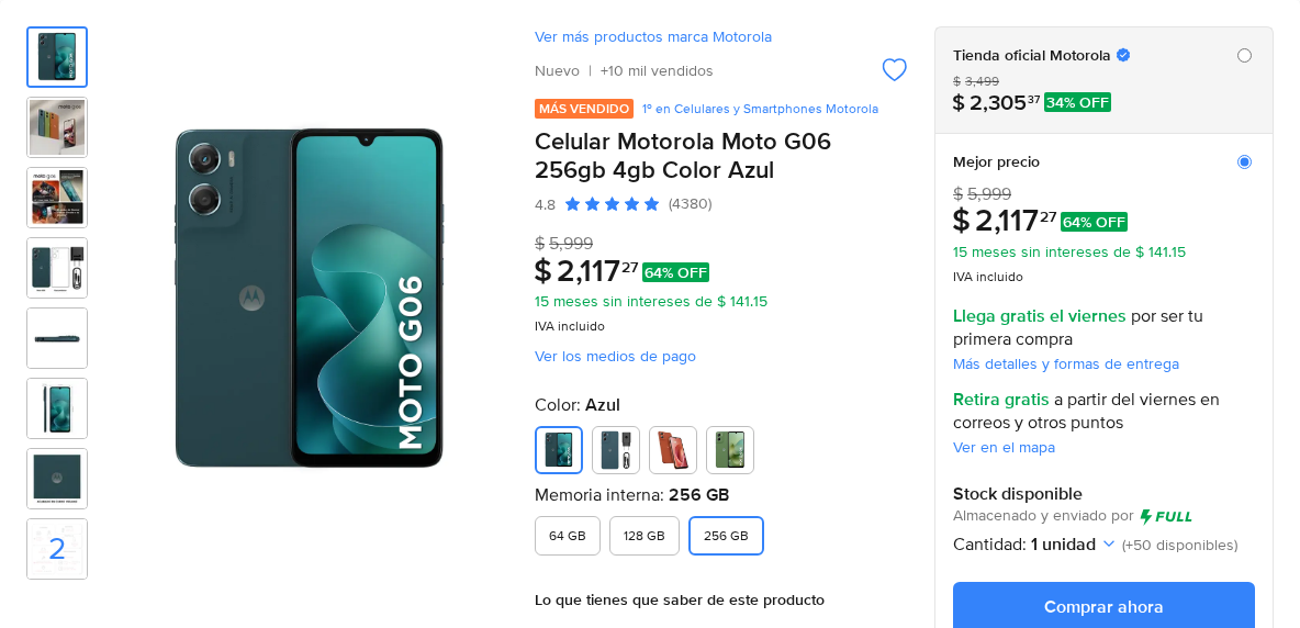 Celular Motorola Moto G06 256gb 4gb Color Azul