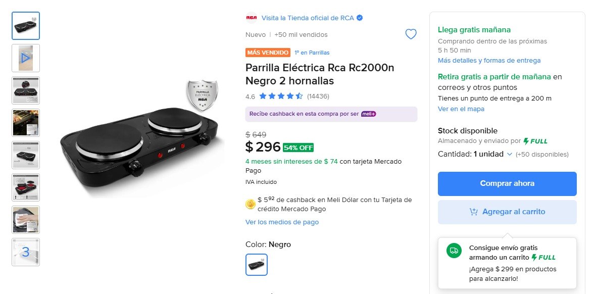 Parrilla Eléctrica Rca Rc2000n Negro 2 Hornallas