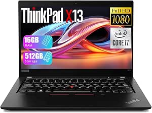 Lenovo ThinkPad X13 Gen 1 13.3 Pulgadas FHD computadora portátil, 10th Gen Quad-Core i7-10610U, 16GB DDR4 RAM, 512GB SSD, Windows 11 Pro (Reacondicionado)