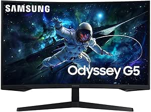Samsung 27" Odyssey Monitor G55C QHD 165Hz,Frecuencia de actualización de 165 Hz y Tiempo de Respuesta de 1 ms (MPRT), Resolución QHD, Curvatura 1000R, AMD FreeSync, HDR10 LS27CG552ELXZX